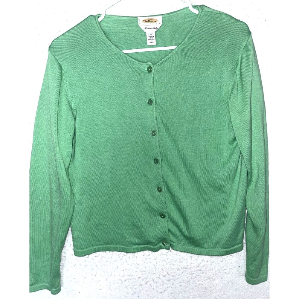Talbots Petites Vintage Knit Green Cardigan Button Front Sz S Long Sleeve Italy